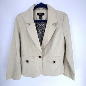 Vintage Linen Blazer Womens 10 Tan Single Button Belted Back Peck & Peck